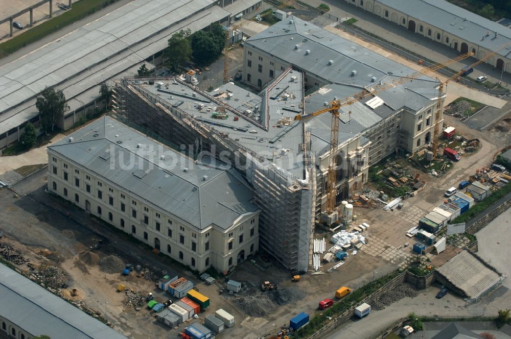 Luftaufnahme Dresden - Baustelle zum Umbau Militärhistorisches Museum der Bundeswehr ( MHM ) in Dresden im Bundesland Sachsen