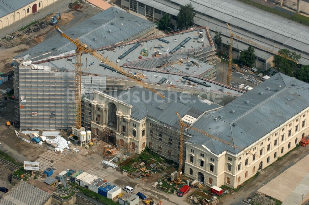 Luftaufnahme Dresden - Baustelle zum Umbau Militärhistorisches Museum der Bundeswehr ( MHM ) in Dresden im Bundesland Sachsen