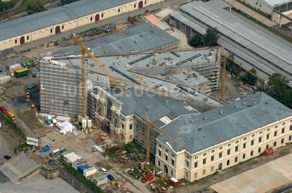 Dresden von oben - Baustelle zum Umbau Militärhistorisches Museum der Bundeswehr ( MHM ) in Dresden im Bundesland Sachsen