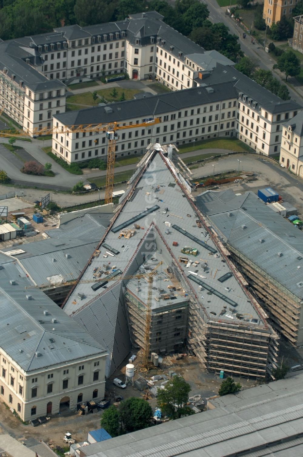 Luftaufnahme Dresden - Baustelle zum Umbau Militärhistorisches Museum der Bundeswehr ( MHM ) in Dresden im Bundesland Sachsen