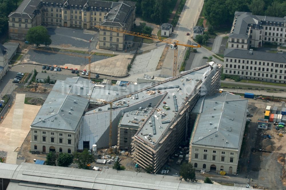 Luftaufnahme Dresden - Baustelle zum Umbau Militärhistorisches Museum der Bundeswehr ( MHM ) in Dresden im Bundesland Sachsen