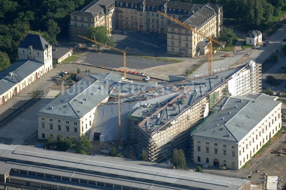 Dresden von oben - Baustelle zum Umbau Militärhistorisches Museum der Bundeswehr ( MHM ) in Dresden im Bundesland Sachsen