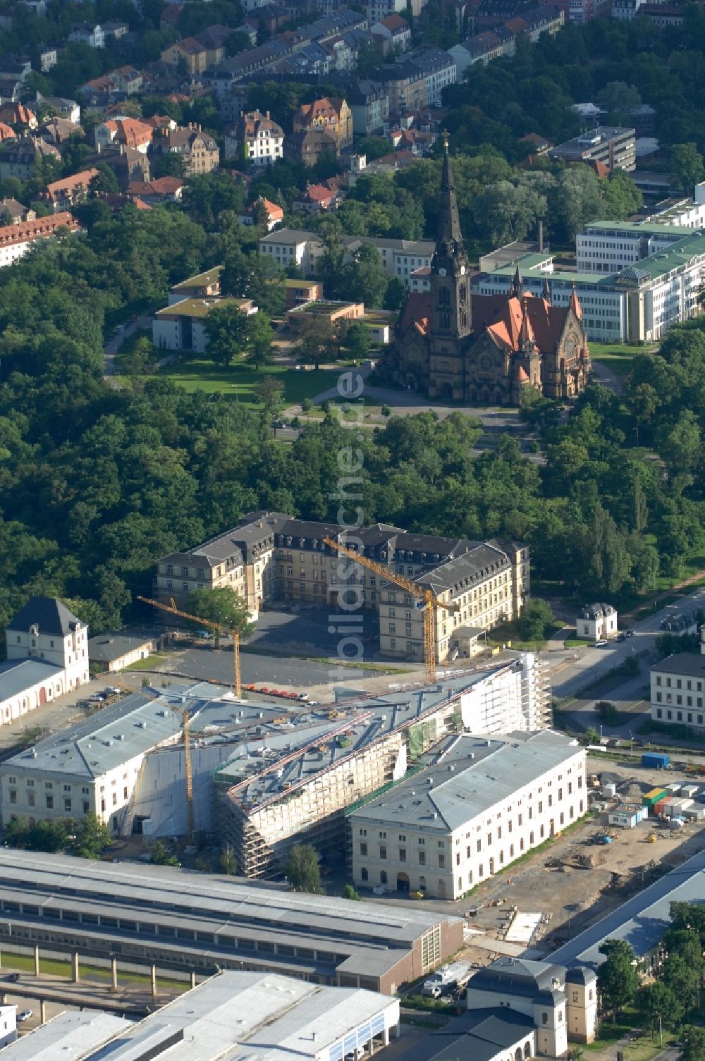 Dresden aus der Vogelperspektive: Baustelle zum Umbau Militärhistorisches Museum der Bundeswehr ( MHM ) in Dresden im Bundesland Sachsen