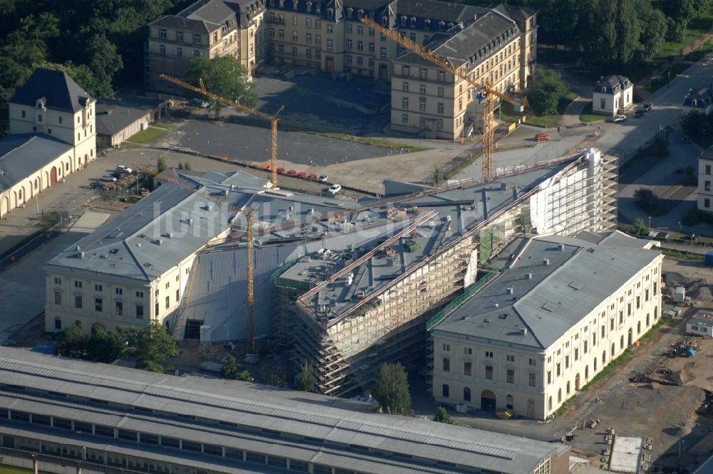 Dresden von oben - Baustelle zum Umbau Militärhistorisches Museum der Bundeswehr ( MHM ) in Dresden im Bundesland Sachsen