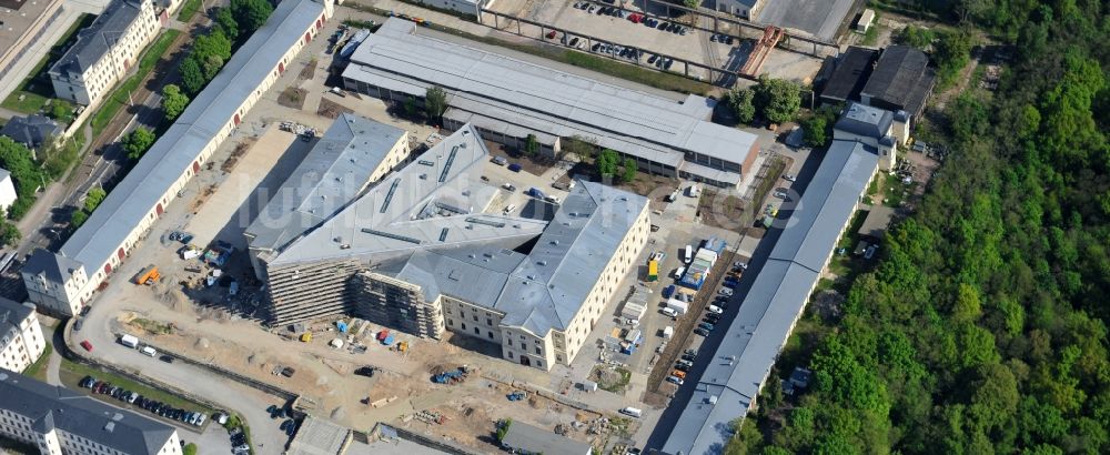 Luftaufnahme Dresden - Baustelle zum Umbau Militärhistorisches Museum der Bundeswehr ( MHM ) in Dresden im Bundesland Sachsen