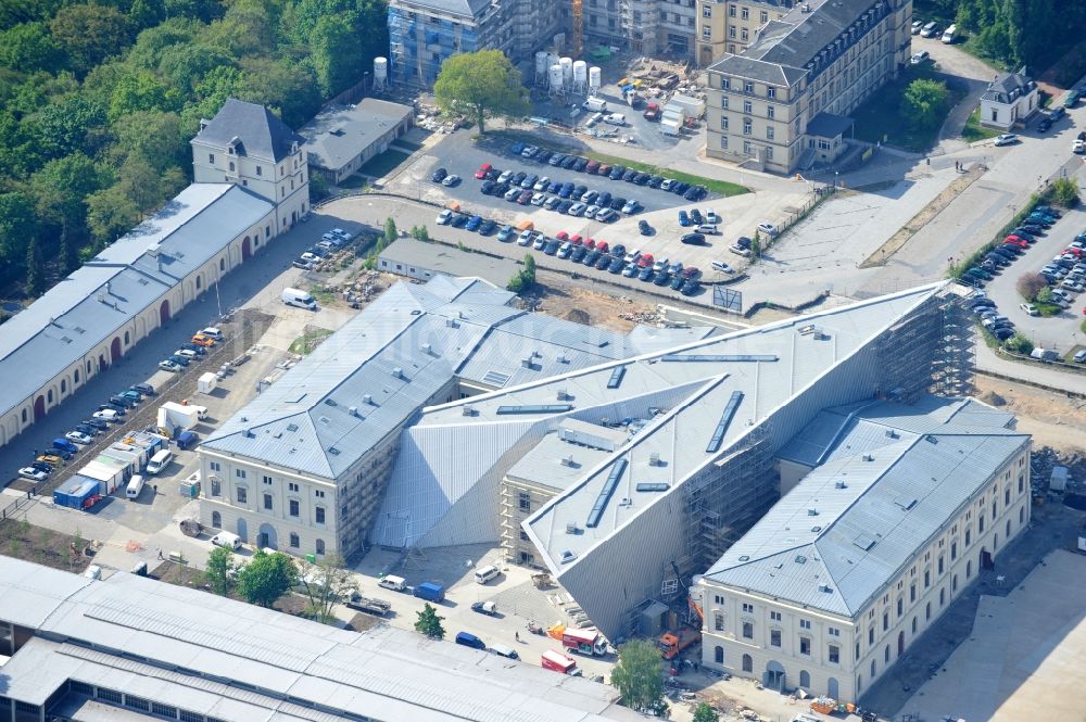 Dresden von oben - Baustelle zum Umbau Militärhistorisches Museum der Bundeswehr ( MHM ) in Dresden im Bundesland Sachsen