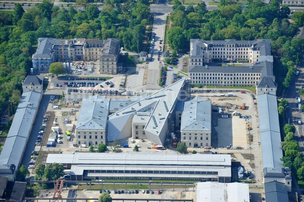 Dresden von oben - Baustelle zum Umbau Militärhistorisches Museum der Bundeswehr ( MHM ) in Dresden im Bundesland Sachsen