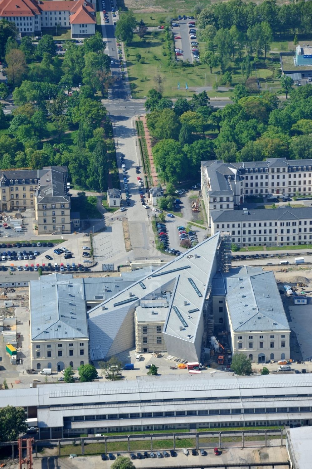 Luftaufnahme Dresden - Baustelle zum Umbau Militärhistorisches Museum der Bundeswehr ( MHM ) in Dresden im Bundesland Sachsen