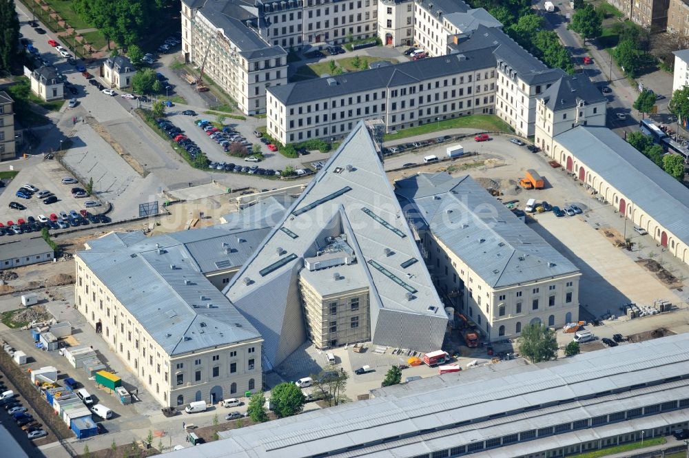 Dresden von oben - Baustelle zum Umbau Militärhistorisches Museum der Bundeswehr ( MHM ) in Dresden im Bundesland Sachsen