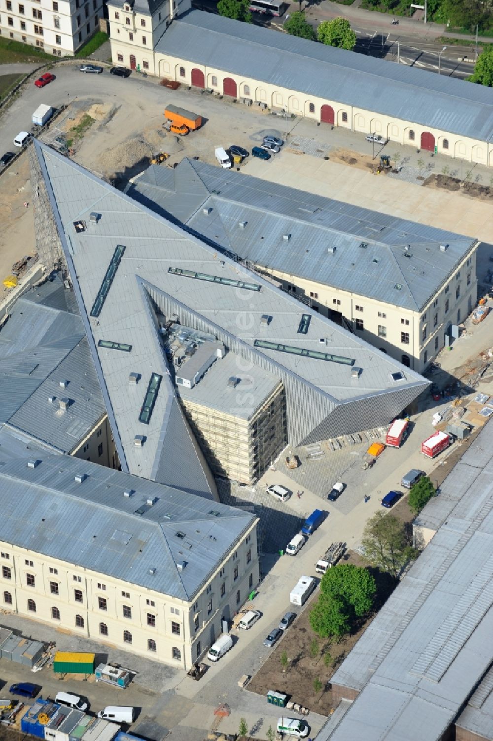 Luftaufnahme Dresden - Baustelle zum Umbau Militärhistorisches Museum der Bundeswehr ( MHM ) in Dresden im Bundesland Sachsen