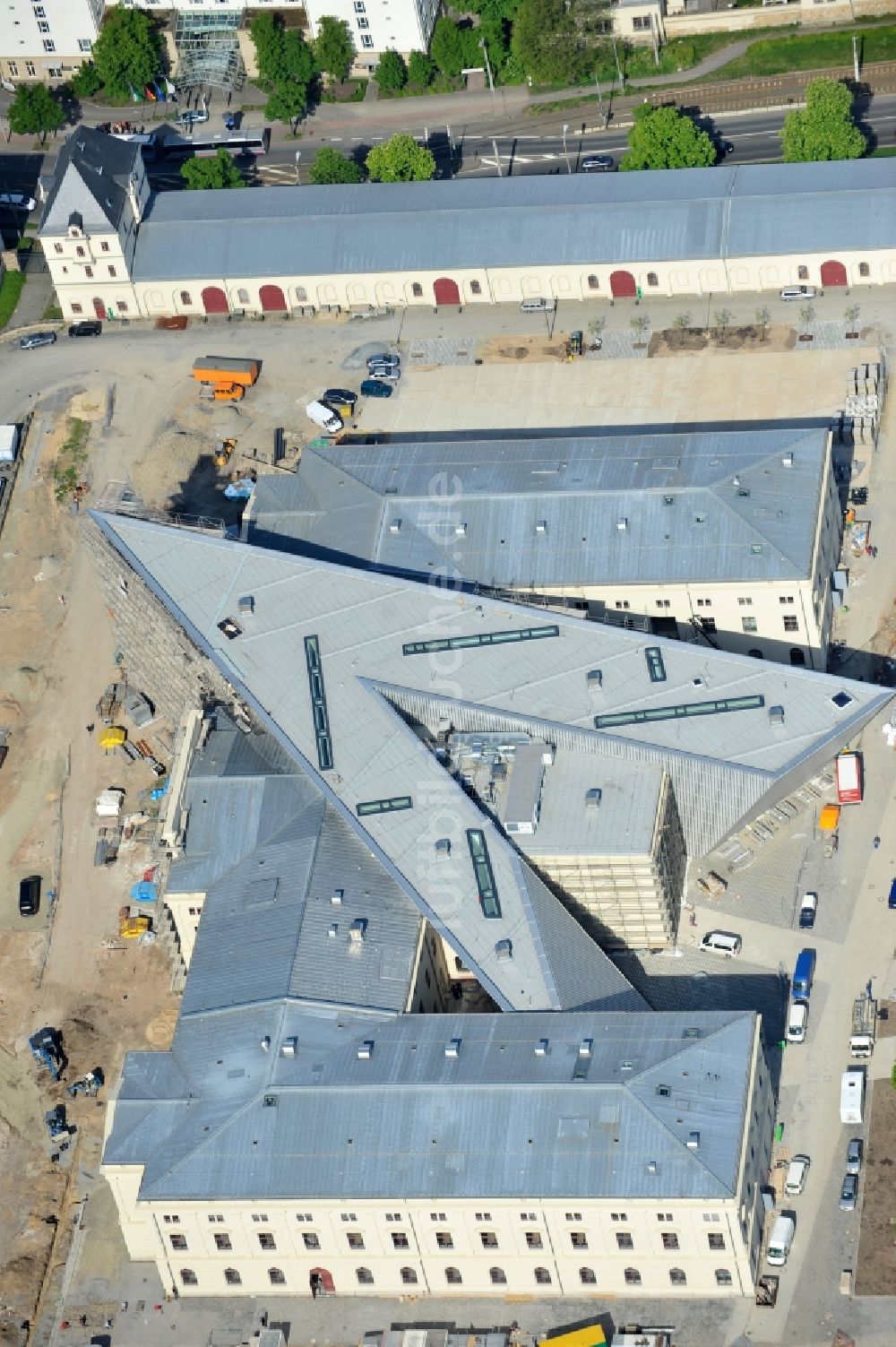 Dresden von oben - Baustelle zum Umbau Militärhistorisches Museum der Bundeswehr ( MHM ) in Dresden im Bundesland Sachsen