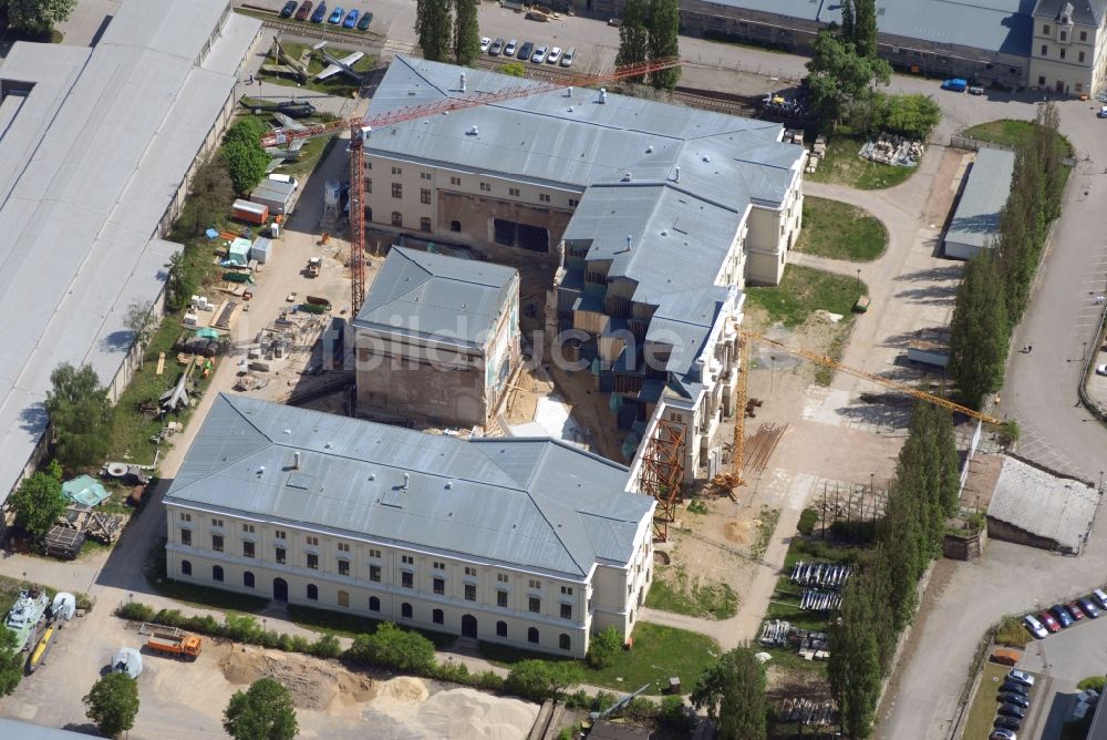 Dresden von oben - Baustelle zum Umbau Militärhistorisches Museum der Bundeswehr ( MHM ) in Dresden im Bundesland Sachsen