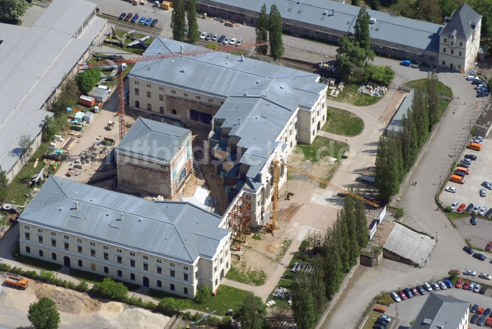 Dresden von oben - Baustelle zum Umbau Militärhistorisches Museum der Bundeswehr ( MHM ) in Dresden im Bundesland Sachsen