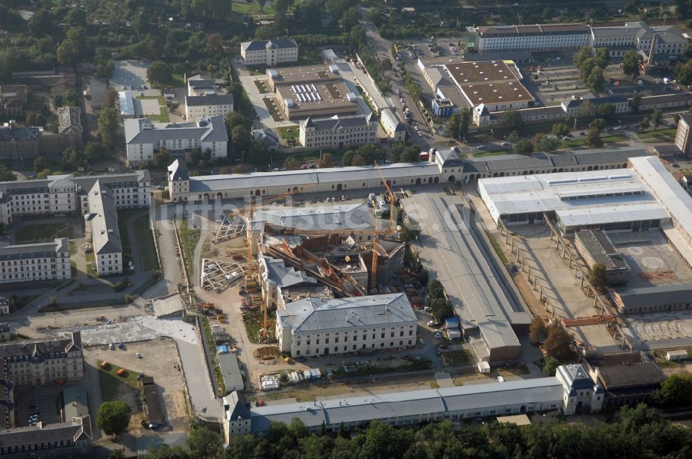 Luftaufnahme Dresden - Baustelle zum Umbau Militärhistorisches Museum der Bundeswehr ( MHM ) in Dresden im Bundesland Sachsen