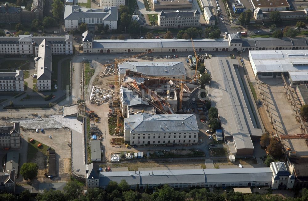 Dresden von oben - Baustelle zum Umbau Militärhistorisches Museum der Bundeswehr ( MHM ) in Dresden im Bundesland Sachsen