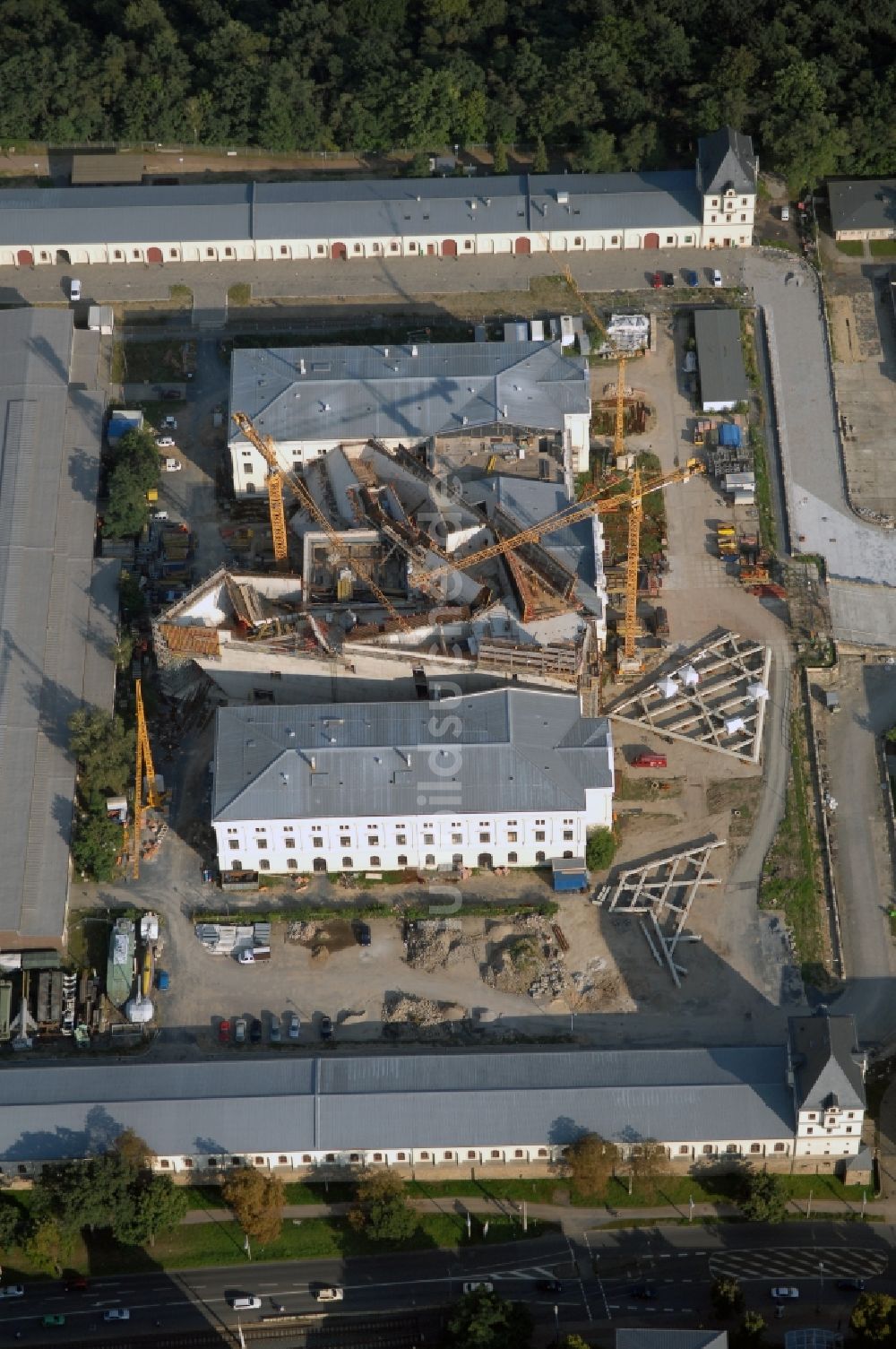 Dresden von oben - Baustelle zum Umbau Militärhistorisches Museum der Bundeswehr ( MHM ) in Dresden im Bundesland Sachsen