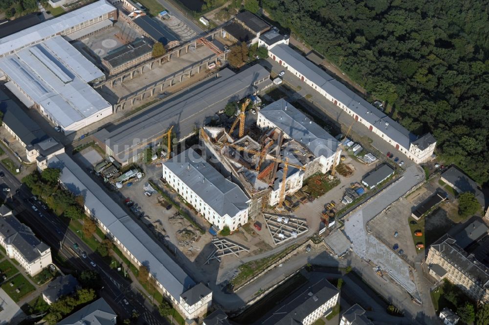 Dresden aus der Vogelperspektive: Baustelle zum Umbau Militärhistorisches Museum der Bundeswehr ( MHM ) in Dresden im Bundesland Sachsen