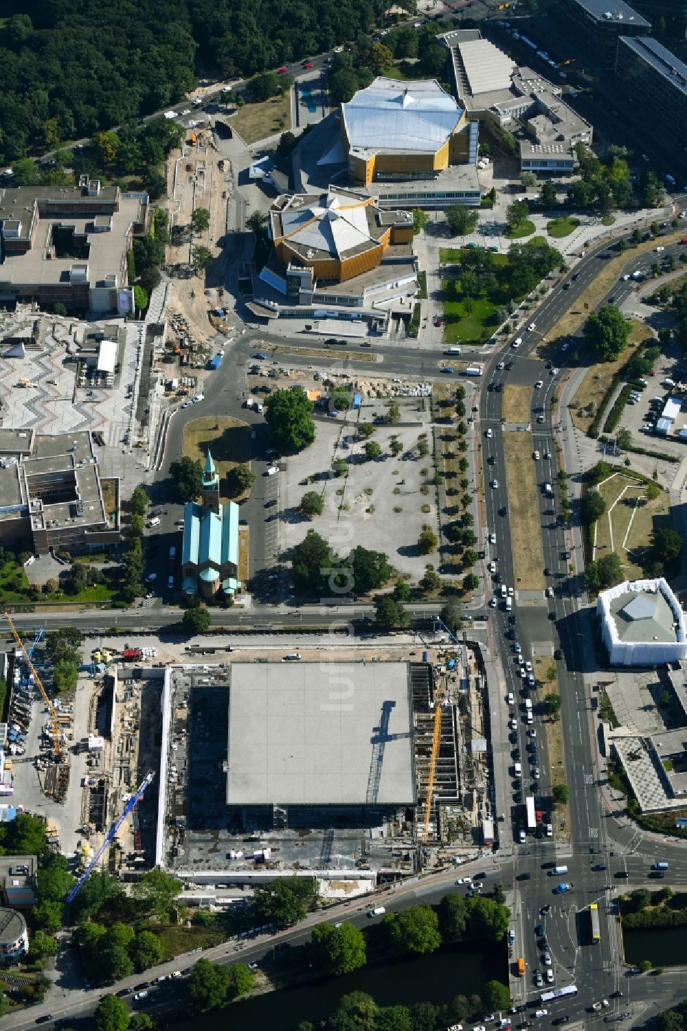 Berlin von oben - Baustelle zum Umbau der Neue Nationalgalerie an der Potsdamer Straße in Berlin, Deutschland