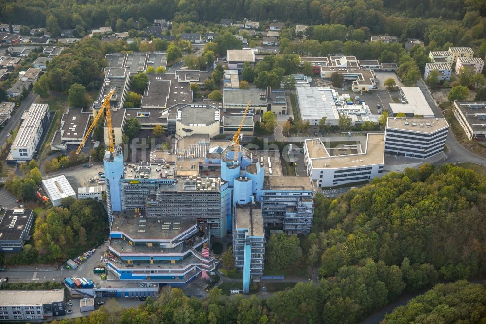 Luftbild Siegen - Baustelle zum Umbau mit Sanierungsarbeiten an der Universität Siegen in Siegen im Bundesland Nordrhein-Westfalen, Deutschland