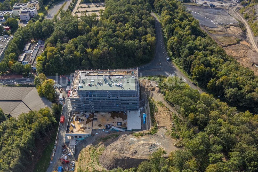 Siegen von oben - Baustelle zum Umbau mit Sanierungsarbeiten an der Universität Siegen in Siegen im Bundesland Nordrhein-Westfalen, Deutschland