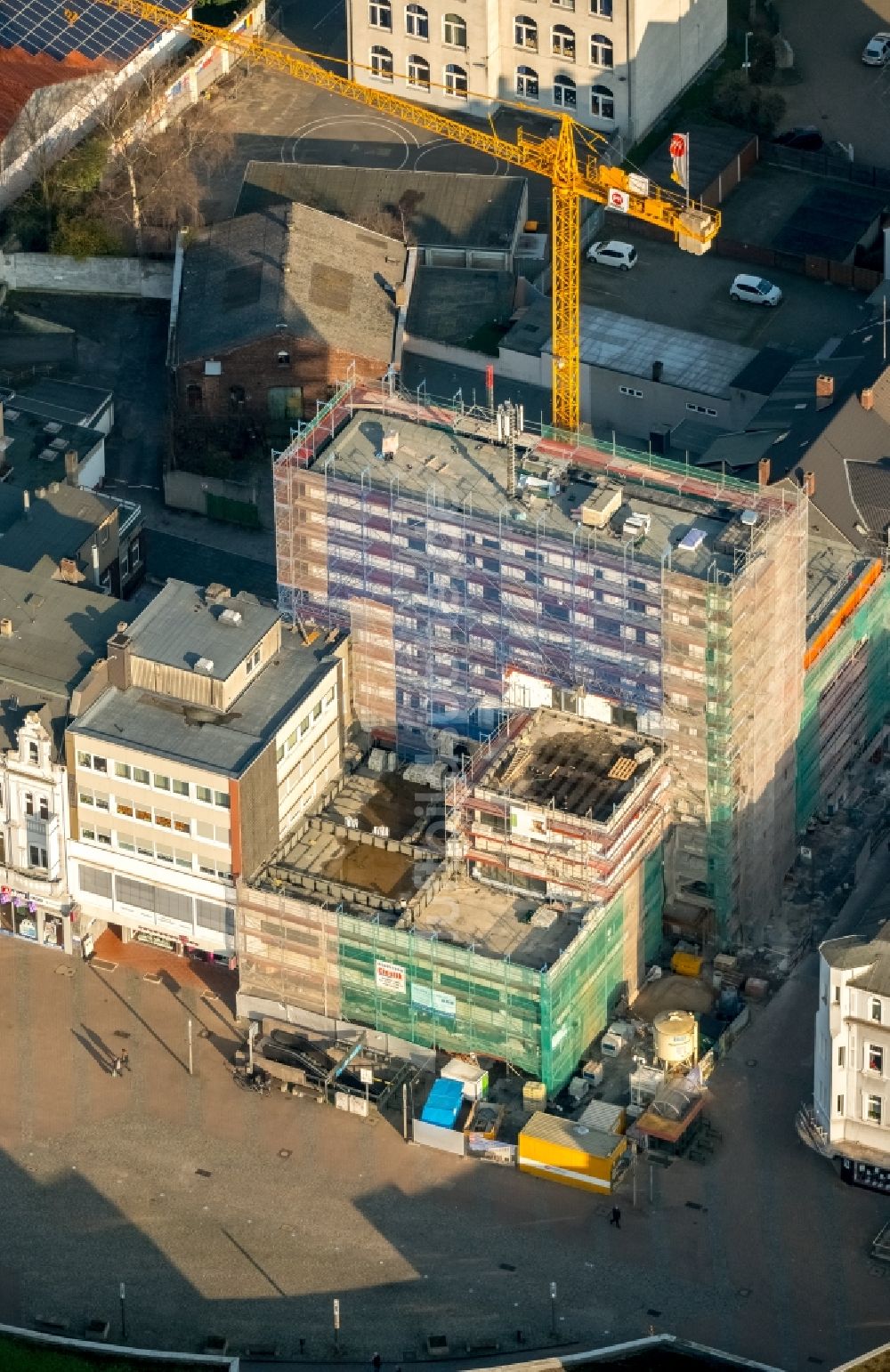 Luftaufnahme Herne - Baustelle zum Umbau des Stadthaus Herne am Robert-Brauner-Platz in Herne im Bundesland Nordrhein-Westfalen, Deutschland