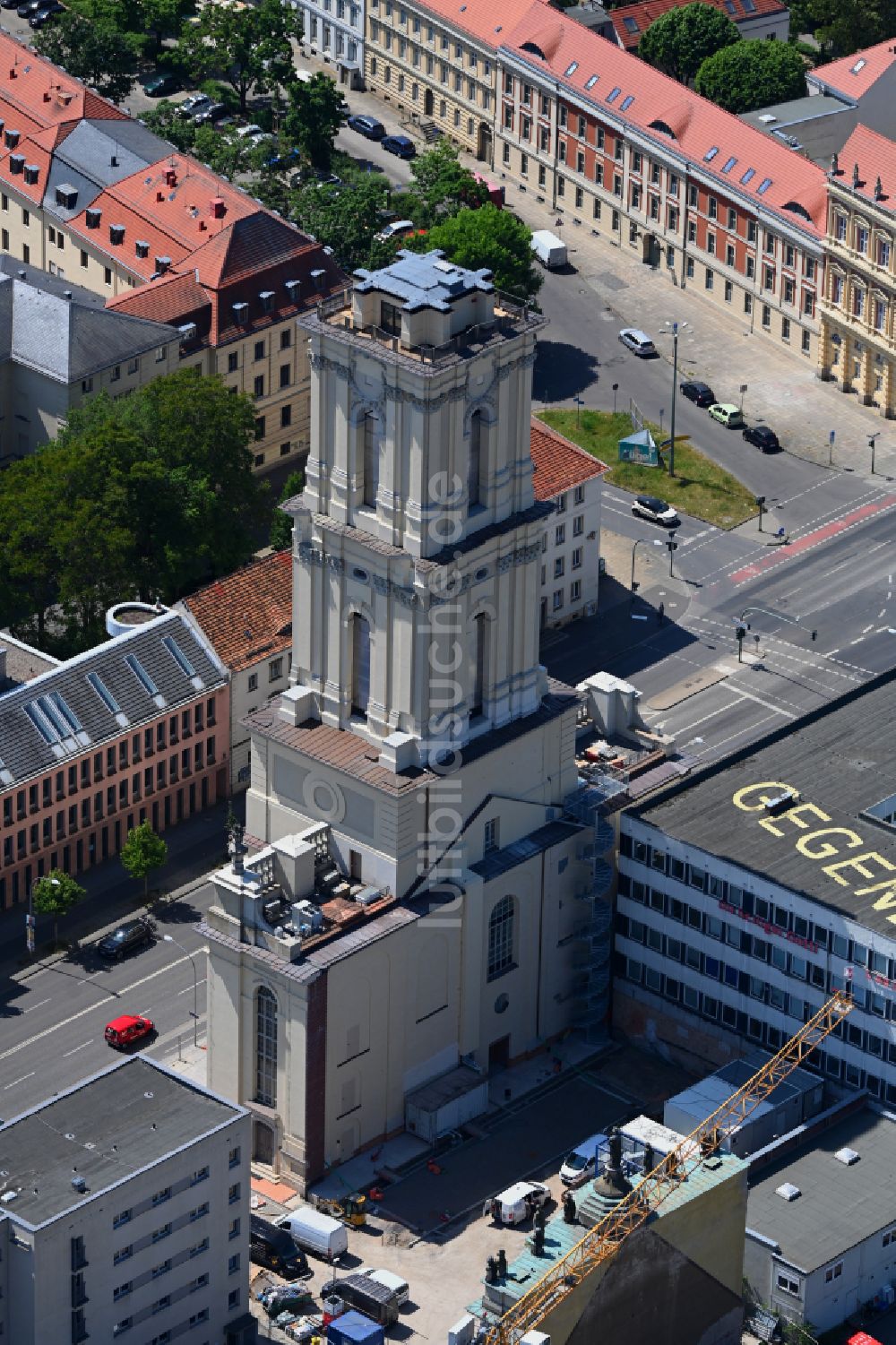 Potsdam aus der Vogelperspektive: Baustelle zum Wiederaufbau der Garnisonkirche Potsdam in Potsdam im Bundesland Brandenburg, Deutschland