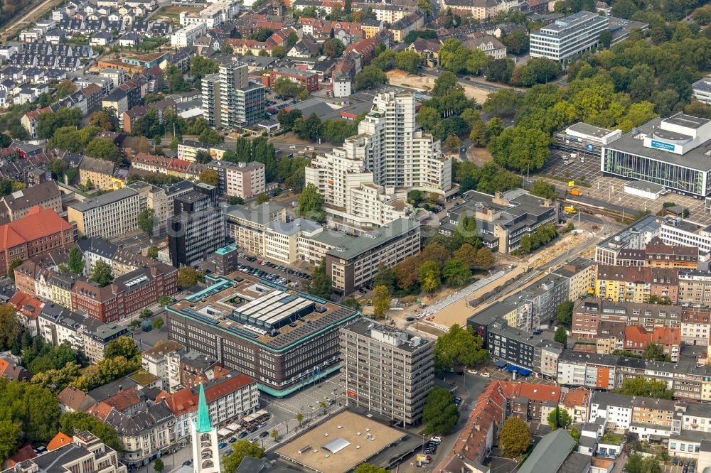 Gelsenkirchen aus der Vogelperspektive: Baustelle zur Erneuerung und Sanierung des Straßenverlaufes der Ebertstraße in Gelsenkirchen im Bundesland Nordrhein-Westfalen, Deutschland