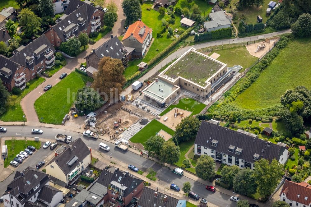 Essen aus der Vogelperspektive: Baustelle zur Errichtung eines KITA- Kindergarten in Essen im Bundesland Nordrhein-Westfalen - NRW, Deutschland