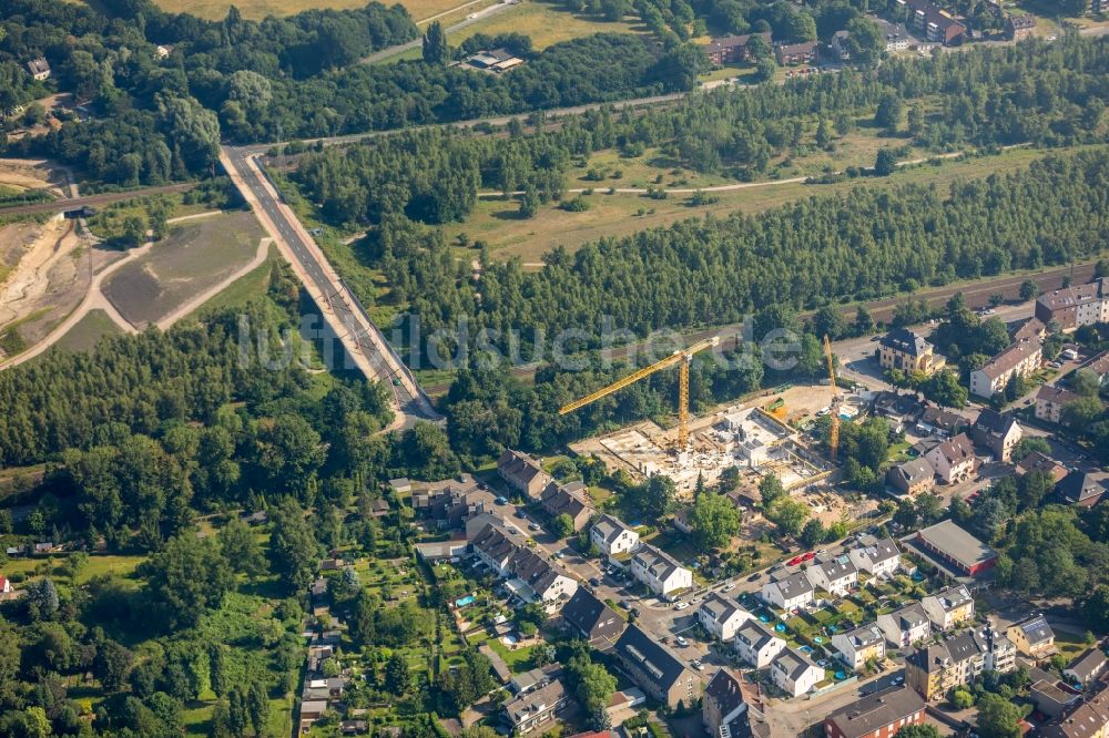 Essen aus der Vogelperspektive: Baustelle zur Errichtung eines KITA- Kindergarten in Essen im Bundesland Nordrhein-Westfalen - NRW, Deutschland