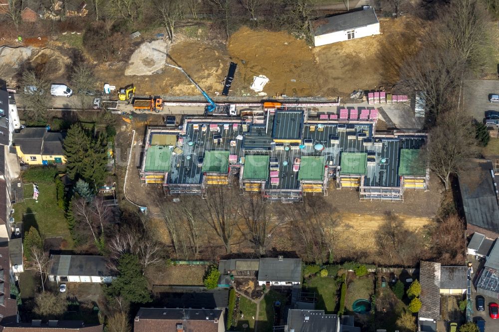 Luftaufnahme Oberhausen - Baustelle zur Errichtung eines KITA- Kindergarten in Oberhausen im Bundesland Nordrhein-Westfalen, Deutschland