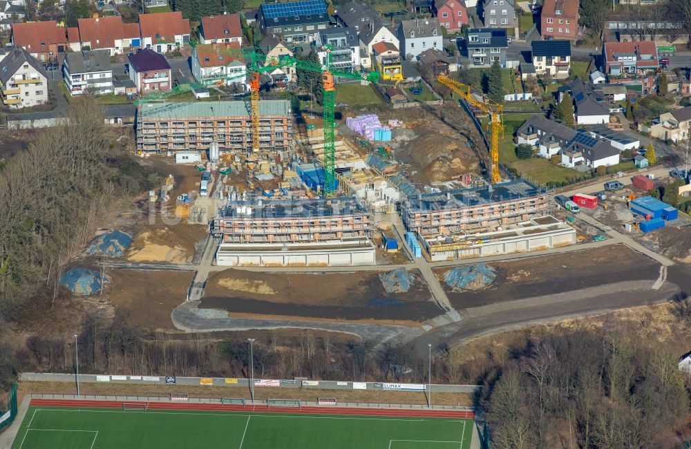 Luftaufnahme Dortmund - Baustelle zur Errichtung eines KITA- Kindergarten im Ortsteil Aplerbeck in Dortmund im Bundesland Nordrhein-Westfalen