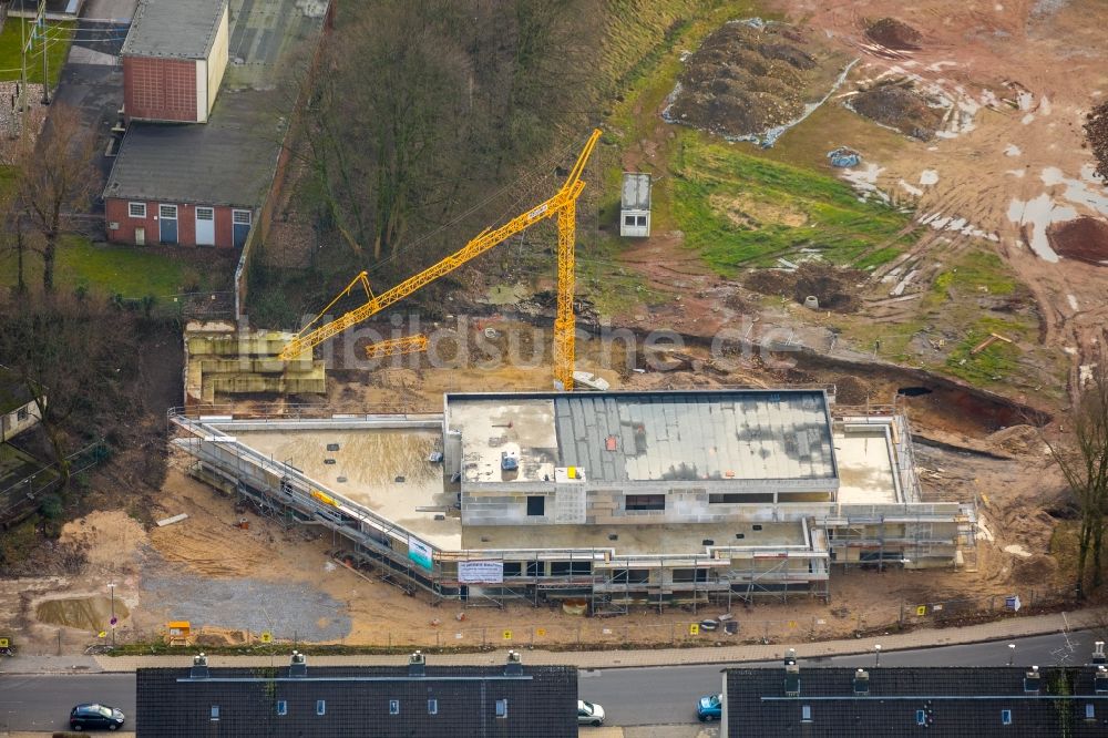 Velbert von oben - Baustelle zur Errichtung eines KITA- Kindergarten in Velbert im Bundesland Nordrhein-Westfalen, Deutschland