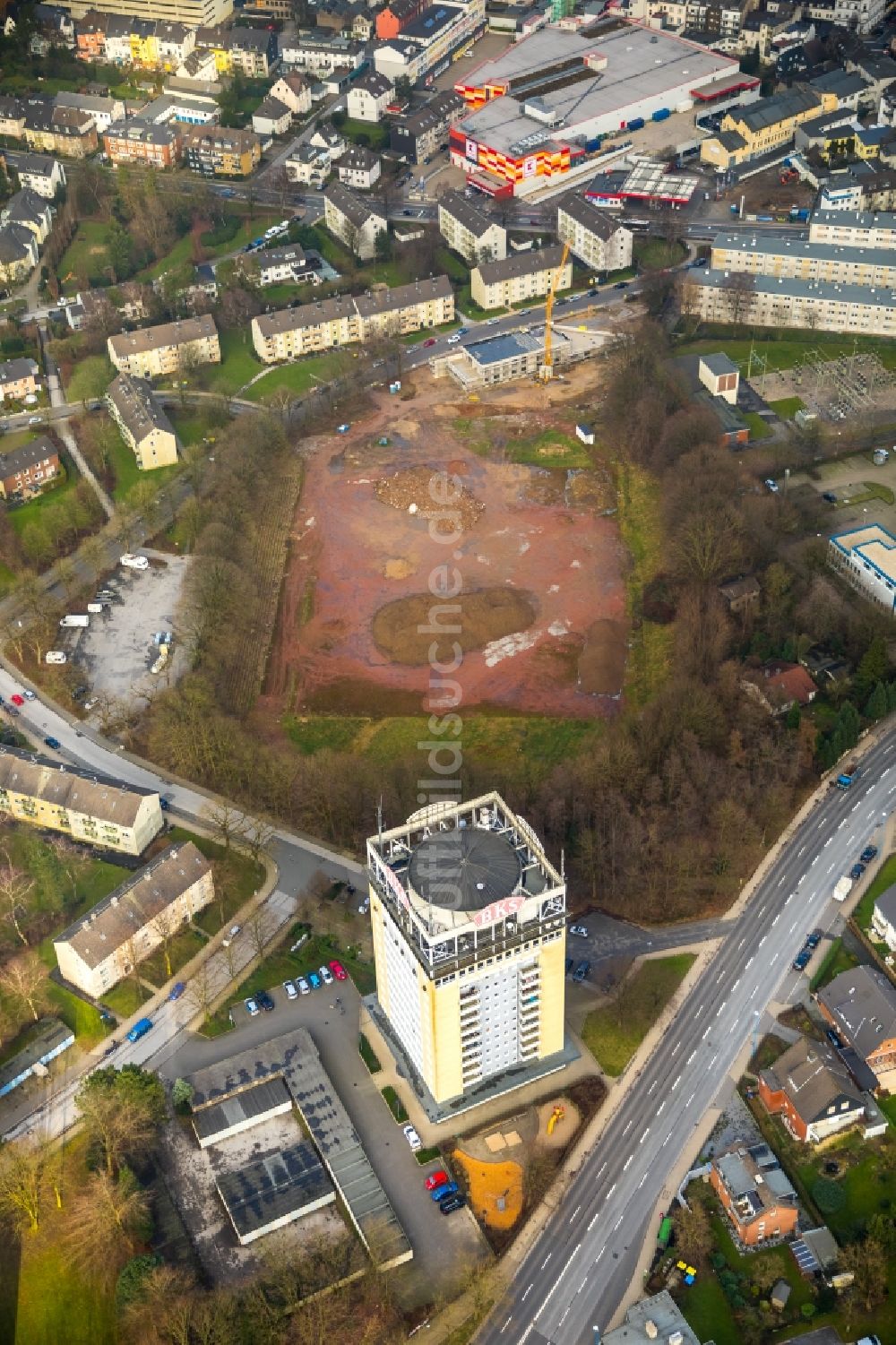 Luftbild Velbert - Baustelle zur Errichtung eines KITA- Kindergarten in Velbert im Bundesland Nordrhein-Westfalen, Deutschland