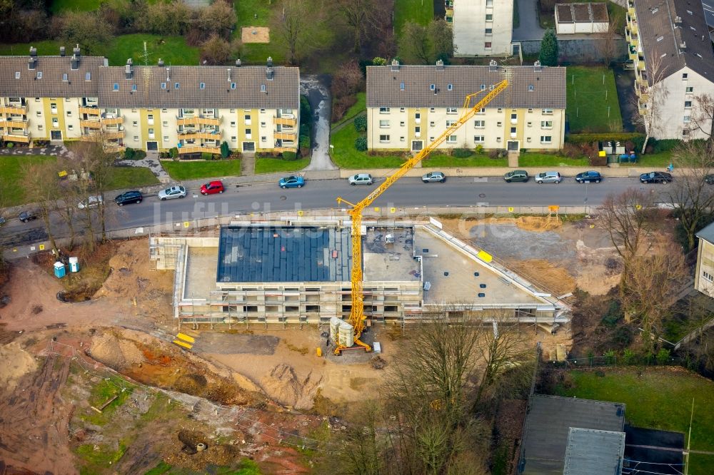 Luftaufnahme Velbert - Baustelle zur Errichtung eines KITA- Kindergarten in Velbert im Bundesland Nordrhein-Westfalen, Deutschland