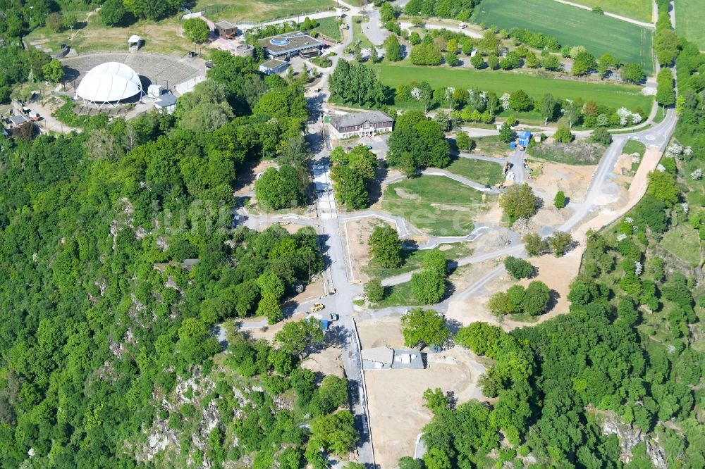 St. Goarshausen aus der Vogelperspektive: Baustelle zur Errichtung einer neuen Parkanlage Besucherzentrum Auf der Loreley am Loreleyplateau in St. Goarshausen im Bundesland Rheinland-Pfalz, Deutschland