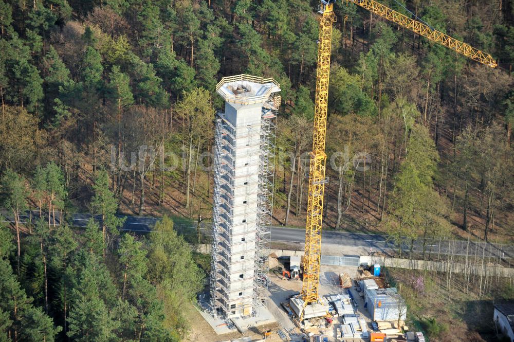 PRÖTZEL OT Heidekrug aus der Vogelperspektive: Baustelle zur Errichtung eines Wetterradarturmes des DWD auf dem Gelände der ehemaligen Kaserne Heidekrug