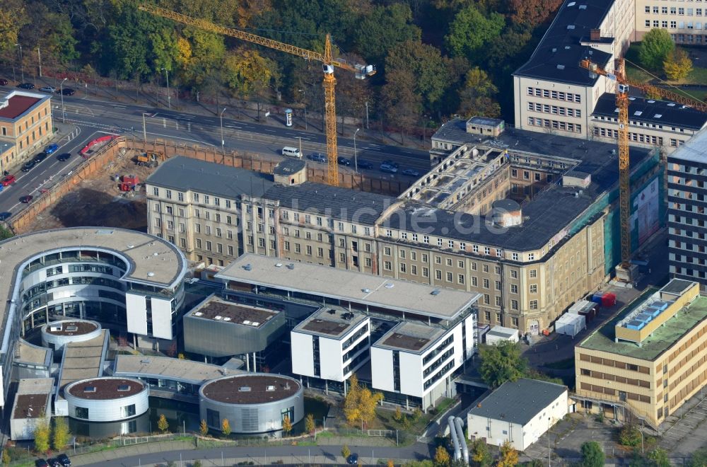 Luftbild Leipzig - Baustelle zur Errichtung des Wohnhauses und Geschäftsgebäudes LKG Carre der CG Deutsche Wohnen GmbH - Zentrum Süd-Ost in Leipzig im Bundesland Sachsen