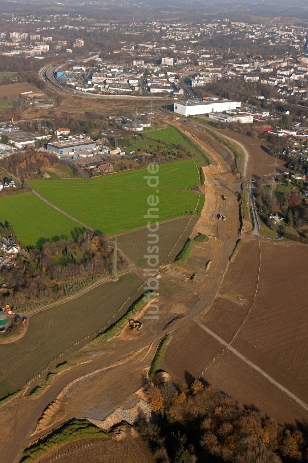 Velbert von oben - Baustelle zur Erweiterung der Bundesstraßee 224 zur Autobahn A40 bei Velbert im Bundesland Nordrhein-Westfalen