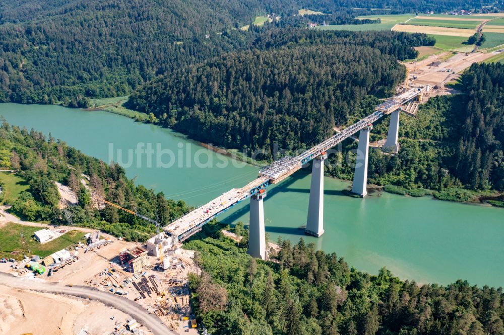 Luftbild Bleiburg - Baustelle zur Sanierung des Bahn- Brückenbauwerk Jauntalbrücke in Bleiburg in Kärnten, Österreich