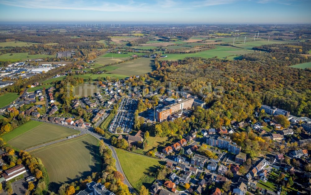 Luftaufnahme Hamm - Baustelle zur Sanierung und Erweiterung des Klinikgelände des Krankenhauses St. Barbara-Klinik Hamm-Heessen GmbH Abteilung für Urologie im Ortsteil Heessen in Hamm im Bundesland Nordrhein-Westfalen, Deutschland