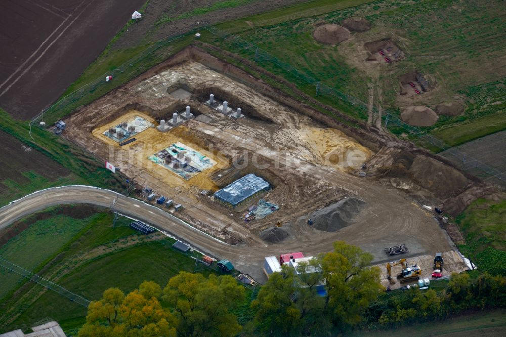 Göttingen von oben - Baustelle zur Strommast- Montage und Erdkabel-Übergabe in Göttingen im Bundesland Niedersachsen, Deutschland