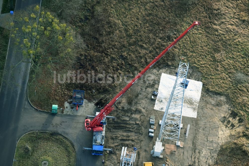 Werneuchen von oben - Baustelle zur Strommast- Montage in Werneuchen im Bundesland Brandenburg