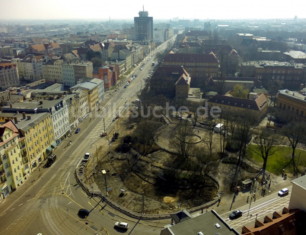 Halle (Saale) von oben - Baustelle zur Umgestaltung des Rannischen Platzes in Halle (Saale) im Bundesland Sachsen-Anhalt