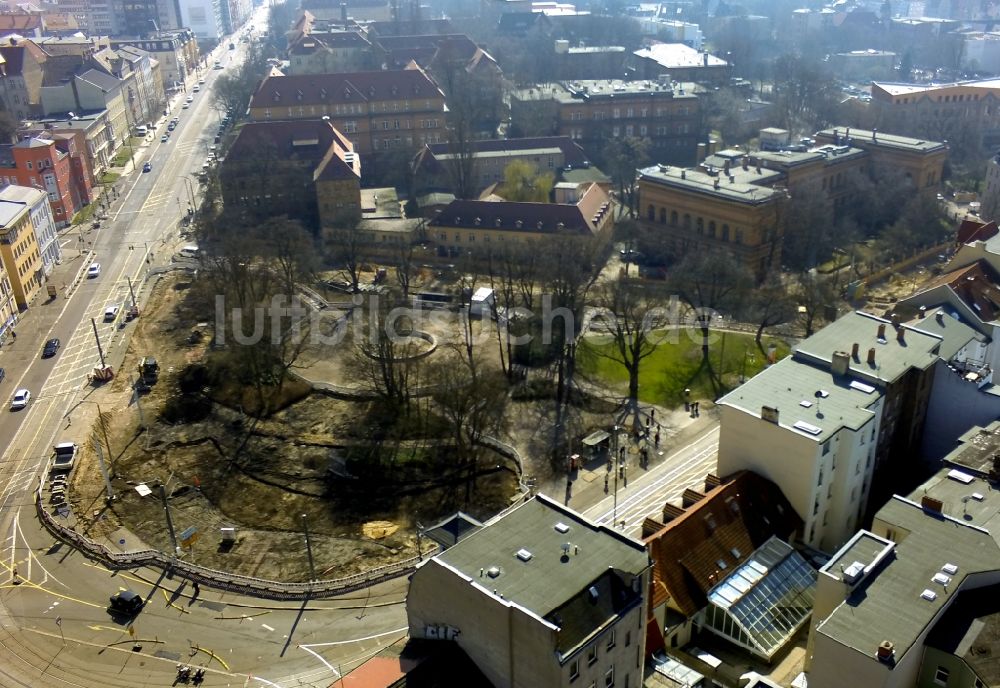 Halle (Saale) aus der Vogelperspektive: Baustelle zur Umgestaltung des Rannischen Platzes in Halle (Saale) im Bundesland Sachsen-Anhalt