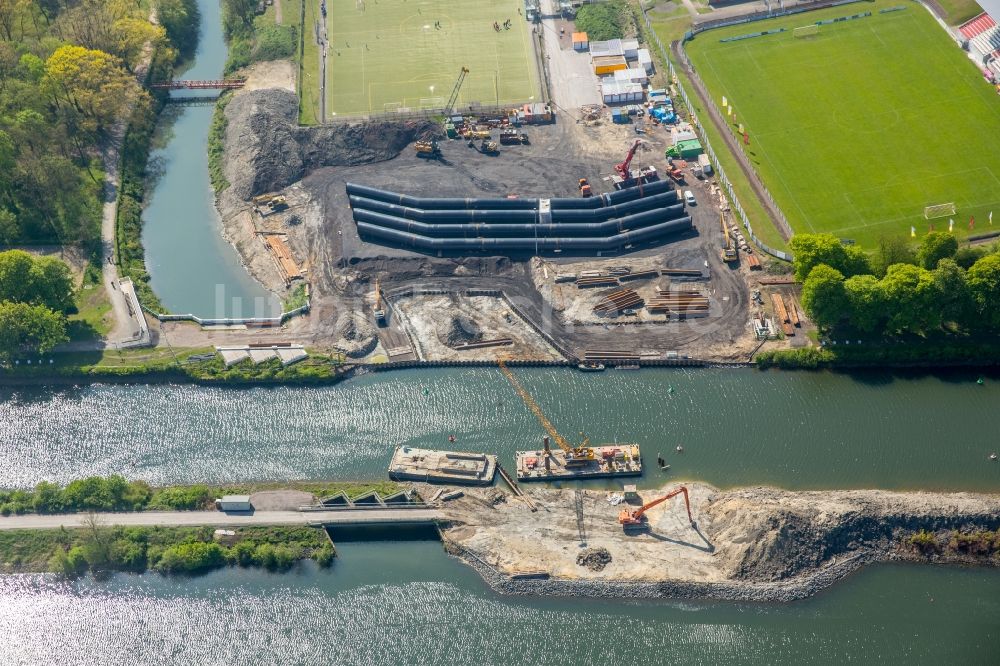 Hamm von oben - Baustelle zur Verlegung von Leitungs- Rohren der Fernwärmeleitung- Unterquerung von Lippe und Datteln-Hamm-Kanal im HDD-Verfahren und Horizontalbohrverfahren in Hamm im Bundesland Nordrhein-Westfalen