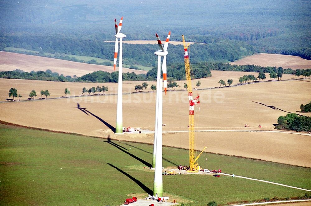 Dingelstädt von oben - Baustelle zur Windrad- Montage in Dingelstädt im Bundesland Thüringen, Deutschland