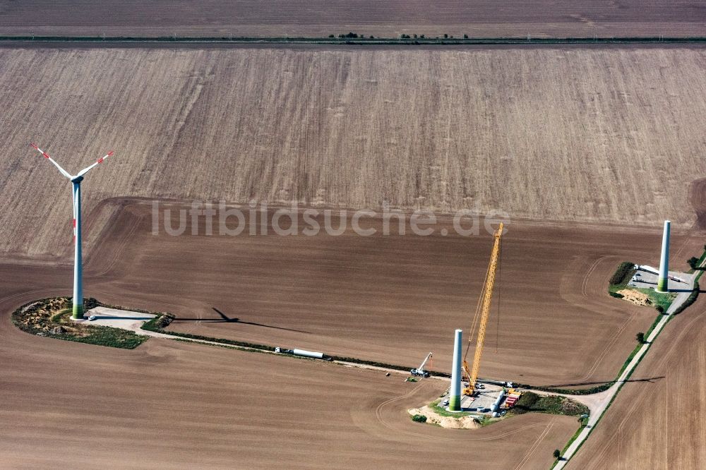 Zörbig von oben - Baustelle zur Windrad- Montage der Firma Enercon in Zörbig im Bundesland Sachsen-Anhalt