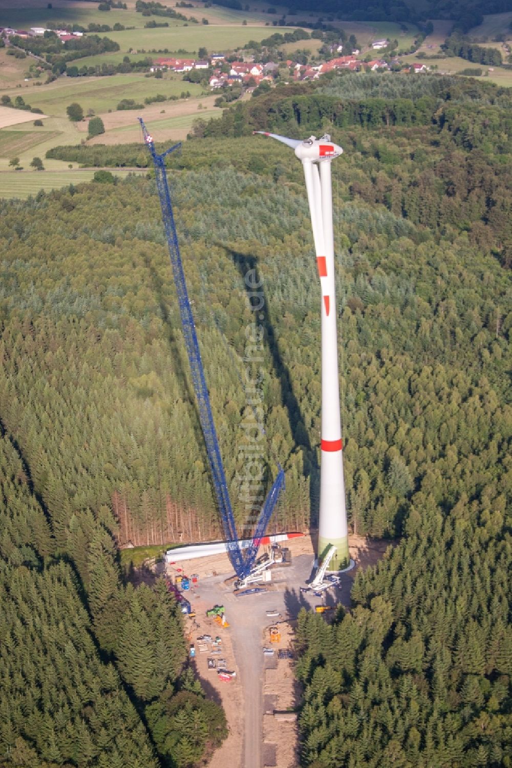 Freiensteinau von oben - Baustelle zur Windrad- Montage in Freiensteinau im Bundesland Hessen, Deutschland