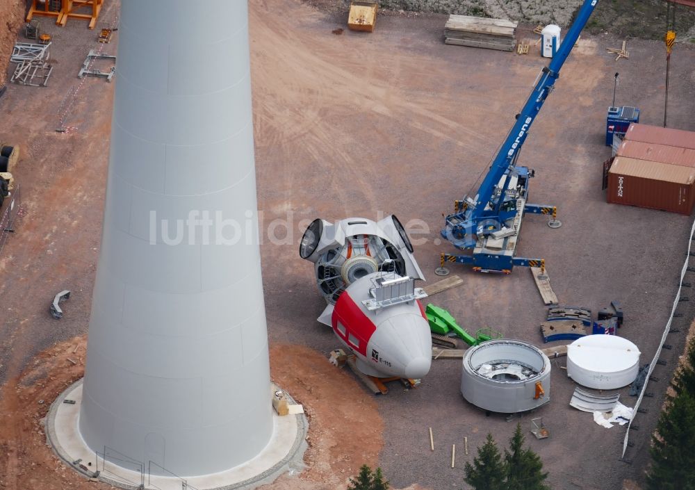 Luftaufnahme Gutsbezirk Kaufunger Wald - Baustelle zur Windrad- Montage in Gutsbezirk Kaufunger Wald im Bundesland Hessen