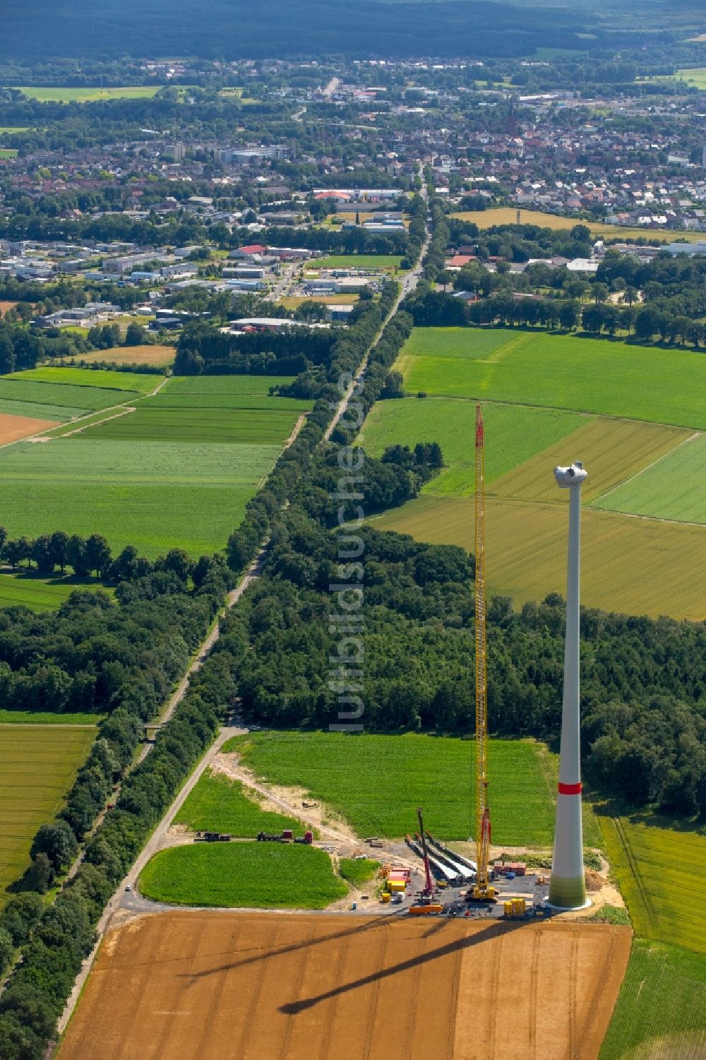 Haltern am See von oben - Baustelle zur Windrad- Montage in Haltern am See im Bundesland Nordrhein-Westfalen